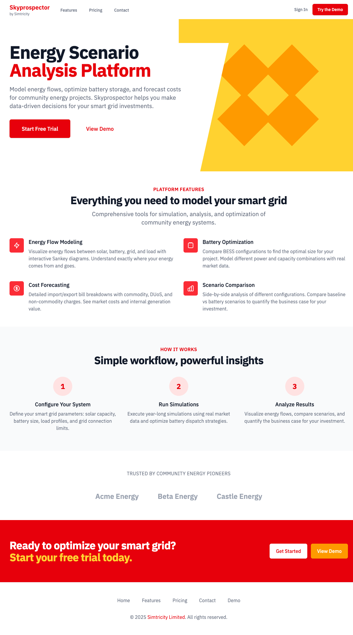Skyprospector homepage - Energy Scenario Analysis Platform